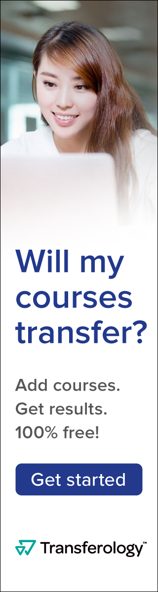 Woman looking at laptop, with the caption 'will my courses transfer?'
